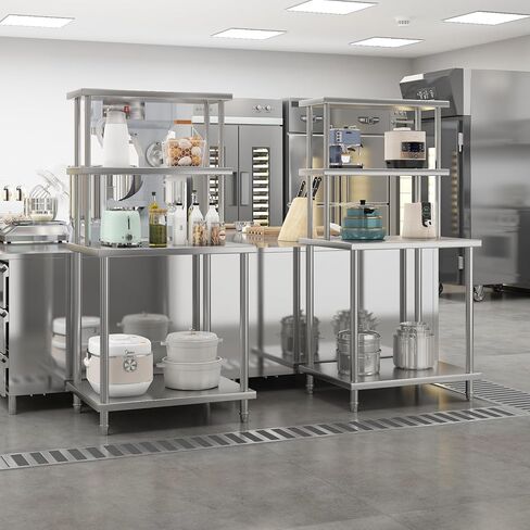 Stainless Steel Table with Overshelves, 60 x 24 Inch Heavy Duty Kitchen Prep Table with Adjustable Shelf for Commercial Restaurant, Warehouse, Garage, Home in Saudi Arabia