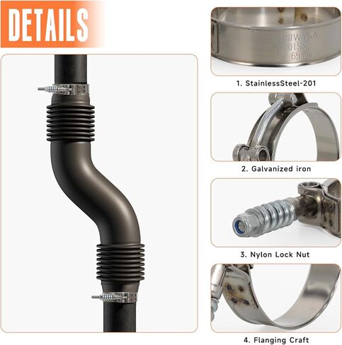 مشابك خرطوم T-Bolt، نطاق عمل قابل للتعديل 4.25 بوصة - 4.57 بوصة (108-116 مم)، مشابك خرطوم من الفولاذ المقاوم للصدأ مع زنبرك معزز للسيارات، وأنابيب توربو، وأنابيب المبرد الداخلي (عبوتان) in Kuwait