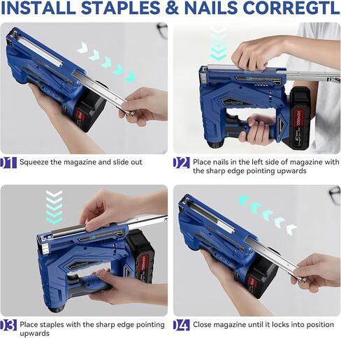 مسدس تدبيس كهربائي، جهاز تثبيت المسامير اللاسلكي مقاس 3/8 بوصة، مسدس مسامير بدون فرش 2 في 1/مسدس تدبيس مع 1000 مسمار و1000 دبوس (T50、J10)، جهاز تثبيت المسامير اللاسلكي في وضعين - إطلاق فردي وإطلاق تلامسي in Kuwait