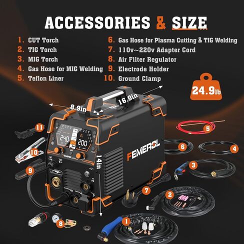 FEMEROL Plasma Cutter Welder Combo 200A Gas MIG/Gasless MIG/HF TIG/Stick/CUT/SPOT 6 in 1 Welding Machine Aluminum Welding 110/220V Dual Voltage Multi Process Welder in Kuwait