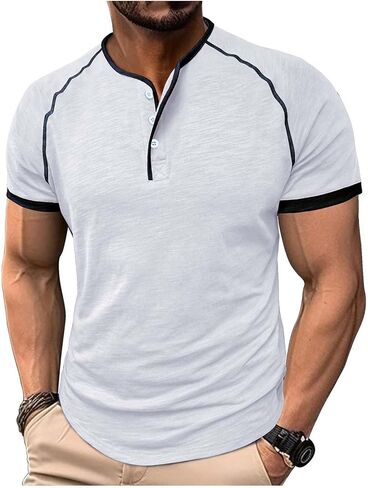 Mens Henley Shirts Raglan Short Sleeve Baseball Tees Casual Slim Fit T-Shirts Summer Classic Color Block Workout Top in Saudi Arabia