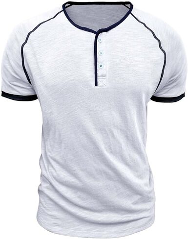 Mens Henley Shirts Raglan Short Sleeve Baseball Tees Casual Slim Fit T-Shirts Summer Classic Color Block Workout Top in Saudi Arabia