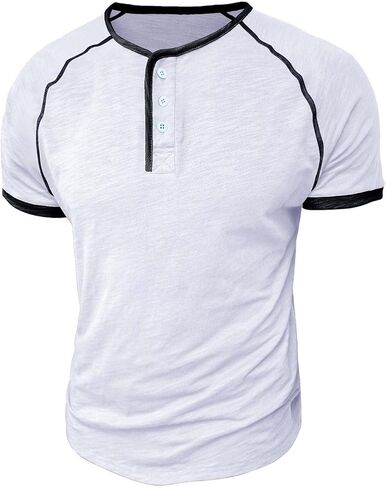 Mens Henley Shirts Raglan Short Sleeve Baseball Tees Casual Slim Fit T-Shirts Summer Classic Color Block Workout Top in Saudi Arabia