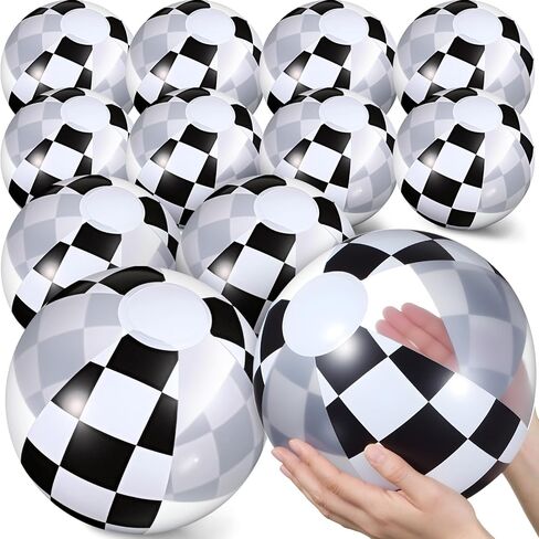 12 Pieces Inflatable Beach Ball Set - 8 Inch Black Soccer Print Beach Balls for Toy Inspire Party Supplies Summer Pool Fun Birthday Party Favors Decoration in Saudi Arabia