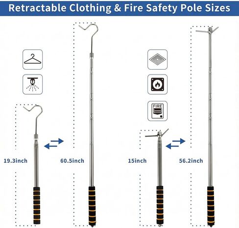 Extendable Smoke Detector Tester Pole - 13.8-60.5" Longer Reach with 2 Interchangeable Heads for Smoke Alarm & High Hooks - Stainless Steel Rod for Safe Ladder-Free Inspections - 1 Pack in Saudi Arabia