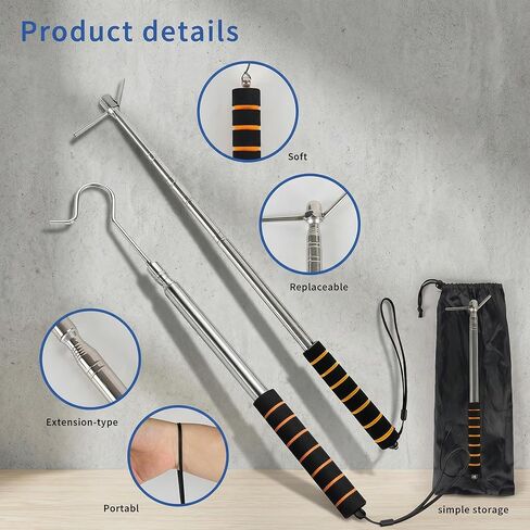 Extendable Smoke Detector Tester Pole - 13.8-60.5" Longer Reach with 2 Interchangeable Heads for Smoke Alarm & High Hooks - Stainless Steel Rod for Safe Ladder-Free Inspections - 1 Pack in Saudi Arabia