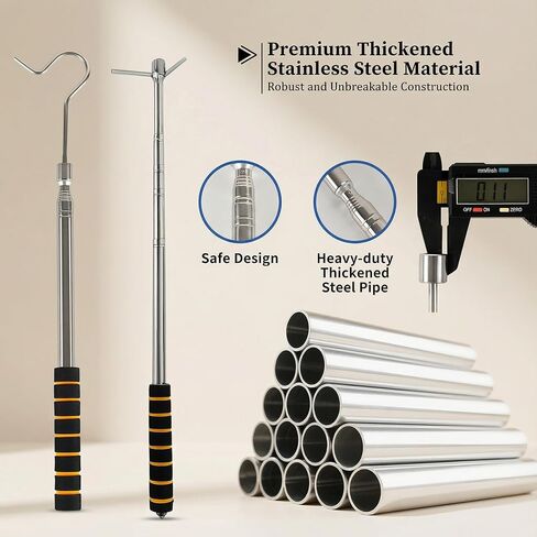 Extendable Smoke Detector Tester Pole - 13.8-60.5" Longer Reach with 2 Interchangeable Heads for Smoke Alarm & High Hooks - Stainless Steel Rod for Safe Ladder-Free Inspections - 1 Pack in Saudi Arabia