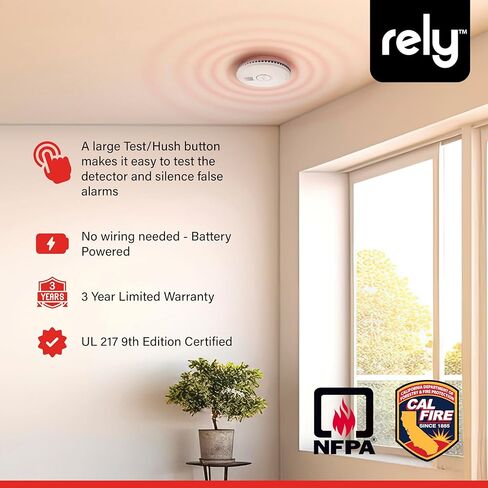 جهاز إنذار دخان Rely Essentials 4500 - كاشف دخان بمستشعر كهروضوئي يعمل بالبطارية - تصميم مدمج مقاس 4 بوصات - حماية من الحرائق المنزلية - سهل التركيب - عبوة واحدة in Saudi Arabia