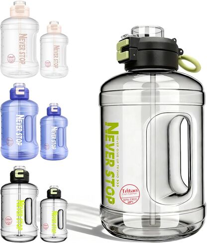 Buylorco 85oz Water Bottle Large Gallon Water Jug with Handle and 2 in 1 Flip-top Lid - Straw and Wide Mouth Drinking Hole BPA Free Perfect for Outdoor Sports, Gym, Camping (Black, 85oz) in Saudi Arabia