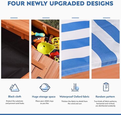Kids Wooden Outdoor Sandbox with Cover，Sand Boxes with Canopy and Foldable Storage Bench Seats, Sand Table with Protection Bottom Liner,Kids Play Equipment for Outdoor(47X47Inch Brown) in Kuwait