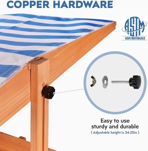 Kids Wooden Outdoor Sandbox with Cover，Sand Boxes with Canopy and Foldable Storage Bench Seats, Sand Table with Protection Bottom Liner,Kids Play Equipment for Outdoor(47X47Inch Brown) in Kuwait