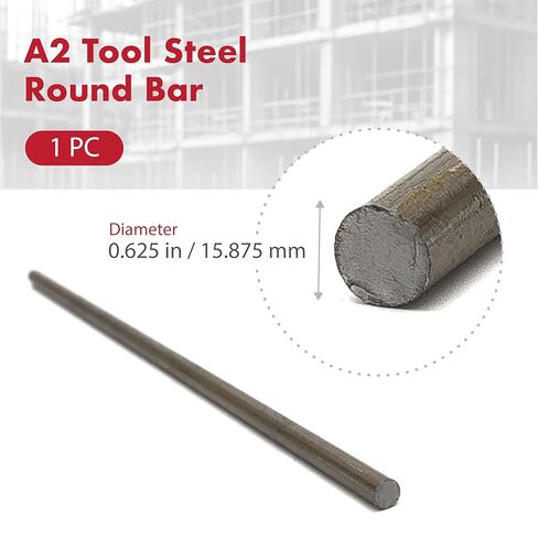 A2 Tool Steel Round Bar 0.625 Inch Diameter 12" Cut Length for Industrial Use, Dies, Cutting Tools, Knifemaking in Kuwait