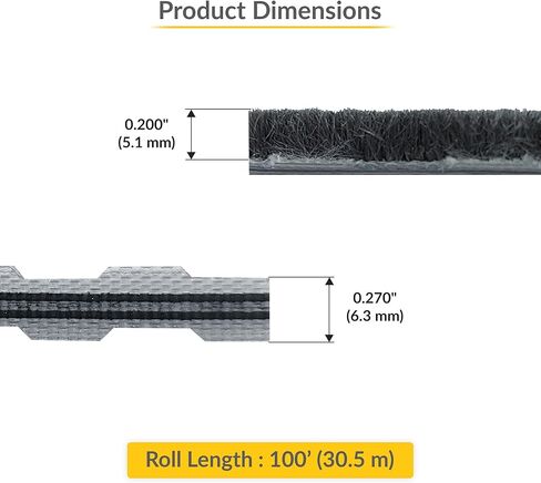 Brixwell Zipper Pile Weatherstrip - 100' Roll, 0.200" Pile Height, Gray, Zipper Weatherization Seal for Windows & Doors, Weatherstrip Replacement, Door Weather Seal in Kuwait