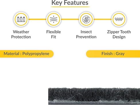 Brixwell Zipper Pile Weatherstrip - 100' Roll, 0.200" Pile Height, Gray, Zipper Weatherization Seal for Windows & Doors, Weatherstrip Replacement, Door Weather Seal in Kuwait