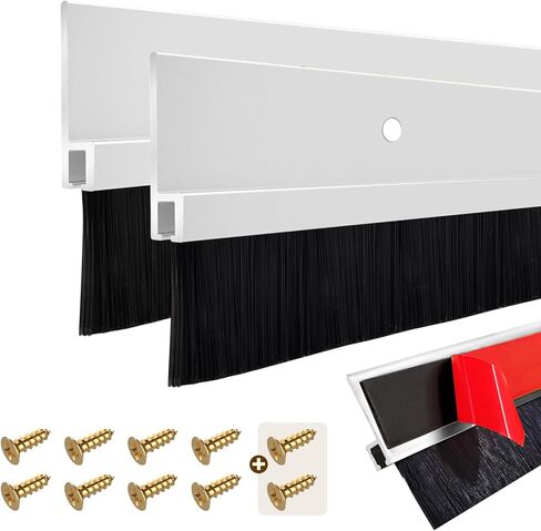 قطعتان من فرشاة الباب لمسح الباب مع قاعدة من سبائك الألومنيوم على شكل حرف H للمنزل، فرشاة باب صناعية، 0.4 بوصة (1.4 بوصة عرض × 39.4 بوصة طول)، أبيض in Kuwait