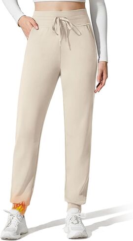 G4Free Barefeel Women's Fleece Lined Yoga Pants Tapered Leg Drawstring Joggers with Pockets Thermal Workout in Saudi Arabia
