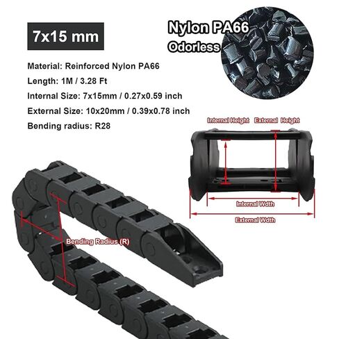 7x15mm Cable Carrier Drag Chain Closed Type Plastic Flexible Nylon Chains 1M with End Connectors for 3D Printer CNC Machine in Saudi Arabia