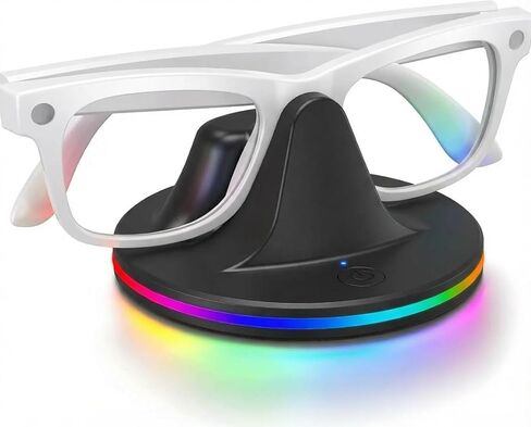 قاعدة شحن لنظارات Ray-Ban Meta الذكية - حامل شاحن سطح المكتب RGB متوافق مع Wayfarer Gen 2، Skyler، Headliner & Oakley HSTN، مدخل من النوع C، ضوء مؤشر LED، شحن سريع لمدة ساعة، ABS (أبيض) in Kuwait
