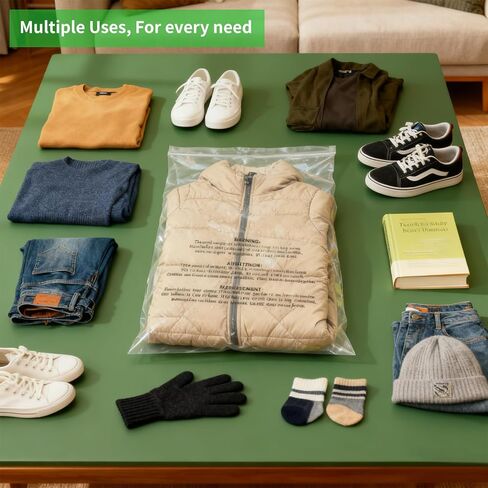 200 Count 12"x15" Cellophane Poly Bags, Self Seal Clear Plastic Bags with Suffocation Warning for Clothing, T-Shirts, Photos & Documents, Resealable Adhesive in Kuwait