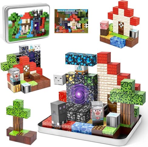 70 قطعة من مكعبات البناء المغناطيسية ألعاب السفر للأطفال من سن 4 إلى 8 سنوات، كتل مغناطيسية صغيرة لبوابة الغابات مع علبة حديدية، مجموعة مكعبات مغناطيسية محمولة لتعليم العلوم والتكنولوجيا والهندسة والرياضيات للأطفال الصغار من الأولاد والبنات من عمر 3 سنوات in Kuwait