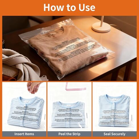 أكياس بولي من RBHK عدد 400 مع تحذير من الاختناق - 6x9، 8x10، 9x12، 11x14 بوصة، حقيبة تحذير ذاتية الغلق، حقيبة شحن قابلة للإغلاق للملابس، التعبئة والتغليف - أكياس السيلوفان ذاتية الغلق in Kuwait