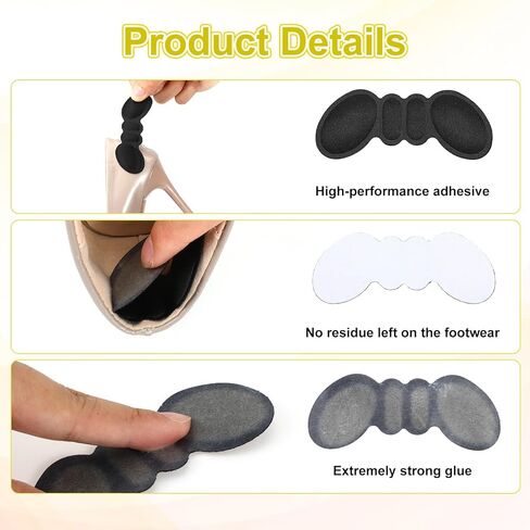 8 Pairs Heel Pads for Shoes Too Big- Heel Grips & Protectors for Loose Shoes Inserts for Men Women, Heels Cushion Pads to Prevent Blisters, Heels Pain & Slipping(Black White) in Saudi Arabia