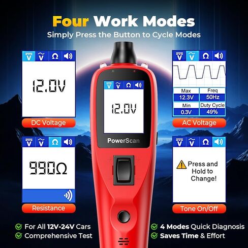 جهاز اختبار دائرة السيارات Autel PowerScan PS100، مجموعة مسبار دائرة الطاقة 12 فولت - 24 فولت مع مصباح يدوي، مقاومة جهد التيار المتردد/التيار المستمر، مكتشف قصير مفتوح، تنشيط المكونات، سلك تمديد 20 قدم لجميع السيارات in Saudi Arabia