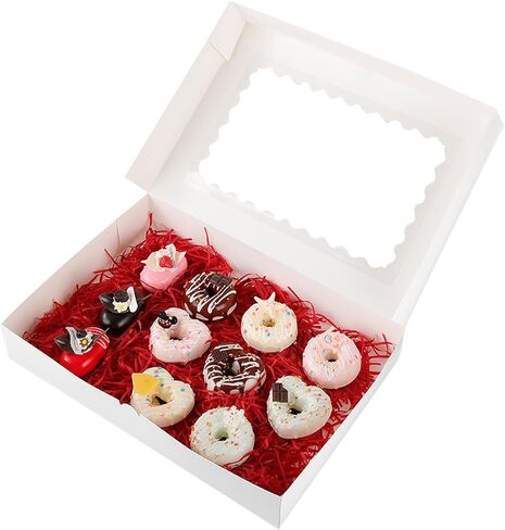 10-Pack 16x11x2.5 Inches Cookie Boxes with Window,White Bakery Boxes Auto-Popup Cake Boxes,Muffins,Cookies Boxes with PVC Window Hold 12 Donuts in Saudi Arabia