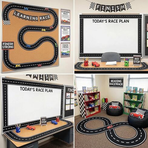 12 Pcs Christmas Race Party Decorations Track Felt Roadway Tape Set - 39"x4" Straight & 8"x4" Curve for Cars, Road for Wall Floor Car Themed Birthday Party Decor in Saudi Arabia