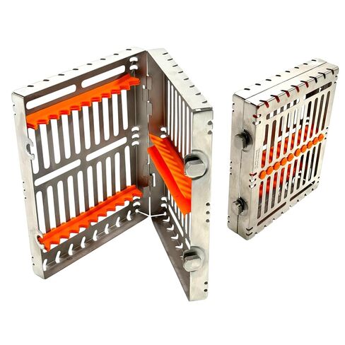 1 Each - Autoclave Sterilization Cassette Box for 10 Instruments, 7" x 5.5" x 1.25", with Detachable Lid, 2-Button Lock, Orange Silicone Inserts - for Dental & Veterinary Instruments in Saudi Arabia