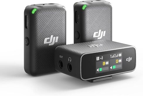 DJI Mic (2 TX + 1 RX + Charging Case), Noise Cancellation, Wireless Lavalier Microphone, 250m (820 ft.) Range, for PC, iPhone, Record Interview, YouTube, Vlogs (Renewed) in Kuwait