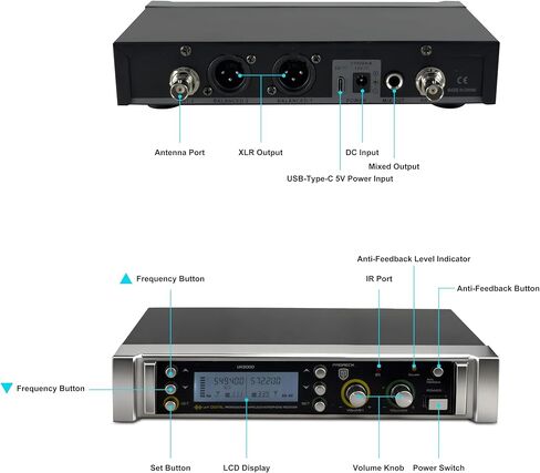 نظام ميكروفون لاسلكي PRORECK UK-2000 UHF بقناتين مع ميكروفونين محمولين، مثالي للحفلات/الزفاف/الكنيسة/المؤتمرات/الخطاب (UK-2000) in Kuwait