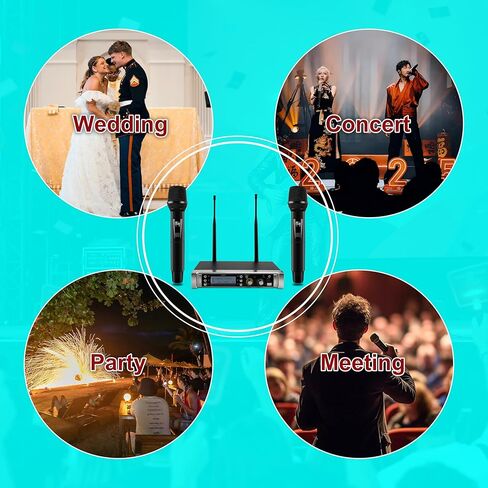 نظام ميكروفون لاسلكي PRORECK UK-2000 UHF بقناتين مع ميكروفونين محمولين، مثالي للحفلات/الزفاف/الكنيسة/المؤتمرات/الخطاب (UK-2000) in Kuwait