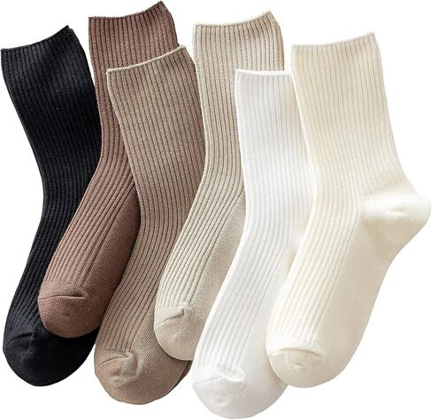 Women’s Crew Socks 6 Pairs - Casual Athletic Aesthetic Socks, Comfortable Daily & Active Wear in Saudi Arabia