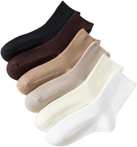 Women’s Crew Socks 6 Pairs - Casual Athletic Aesthetic Socks, Comfortable Daily & Active Wear in Saudi Arabia