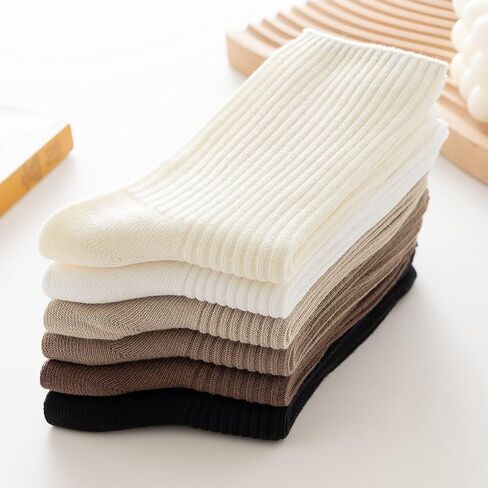 Women’s Crew Socks 6 Pairs - Casual Athletic Aesthetic Socks, Comfortable Daily & Active Wear in Saudi Arabia