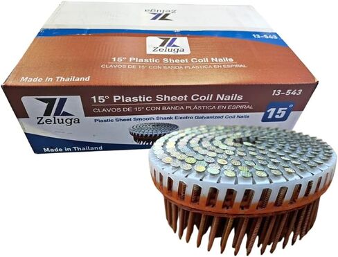Zeluga 13-543 15 Degree 1-7/8" x.092" Smooth 6m Electro Galvanized Plastic Coil Siding Nails, 6000/Box in Saudi Arabia