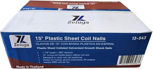 Zeluga 13-543 15 Degree 1-7/8" x.092" Smooth 6m Electro Galvanized Plastic Coil Siding Nails, 6000/Box in Saudi Arabia