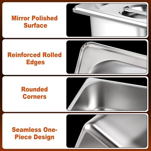 APREUTY 6 Packs Hotel Pans with Lids, 1/3 Size 6 Inch Deep Stainless Steel Steam Table Pan with Lid, Anti-Jam Metal Food Storage Containers with 1 Clip for Home, Party, Hotel, Buffet in Saudi Arabia