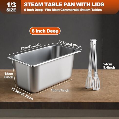 APREUTY 6 Packs Hotel Pans with Lids, 1/3 Size 6 Inch Deep Stainless Steel Steam Table Pan with Lid, Anti-Jam Metal Food Storage Containers with 1 Clip for Home, Party, Hotel, Buffet in Saudi Arabia