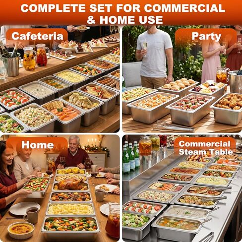APREUTY 6 Packs Hotel Pans with Lids, 1/3 Size 6 Inch Deep Stainless Steel Steam Table Pan with Lid, Anti-Jam Metal Food Storage Containers with 1 Clip for Home, Party, Hotel, Buffet in Saudi Arabia
