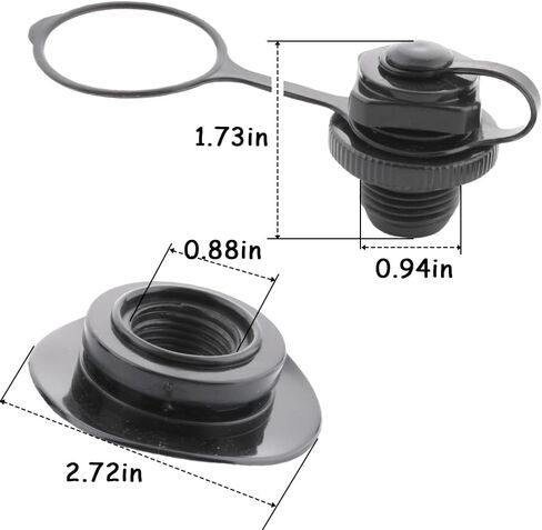0.94"(24mm) Inflatable Boat Air Valve, 8 Pack Boston Valve Inflation Nozzle Inflation Boat One-Way Inflation Replacement Screw for Inflatable Boats and Rubber Swimming Pools Inflation, Black in Kuwait