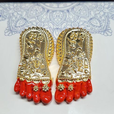 أرنافيرا لمسة نهائية عتيقة مطلية بالذهب لورد بالاجي تشاران بادوكا | فيشنو شاران بادوكا لغرفة بوجا/لوحة قيادة السيارة/الهدايا (لاكشمي بادوكا أحمر ذهبي، متوسط) in Kuwait