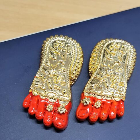 أرنافيرا لمسة نهائية عتيقة مطلية بالذهب لورد بالاجي تشاران بادوكا | فيشنو شاران بادوكا لغرفة بوجا/لوحة قيادة السيارة/الهدايا (لاكشمي بادوكا أحمر ذهبي، متوسط) in Kuwait