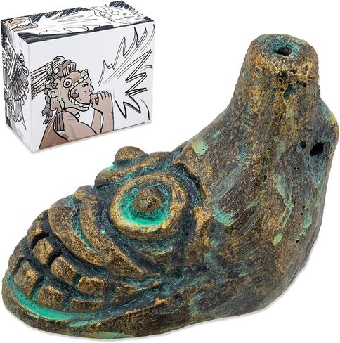 صافرة الموت الأزتيكية، أعلى صوت بشري أصلي يصرخ 125+ ديسيبل - سهل النفخ للهالوين وهواة الجمع (فيروزي وذهبي) in Kuwait