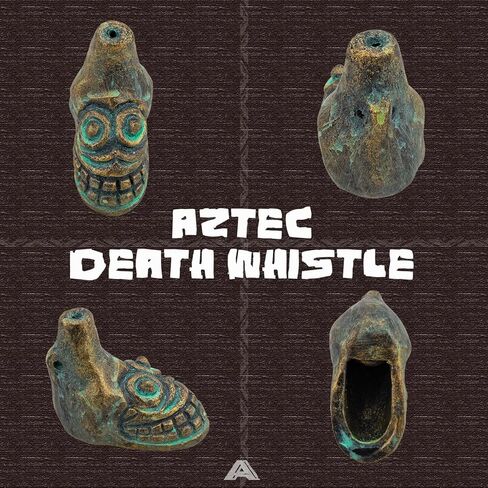 صافرة الموت الأزتيكية، أعلى صوت بشري أصلي يصرخ 125+ ديسيبل - سهل النفخ للهالوين وهواة الجمع (فيروزي وذهبي) in Kuwait