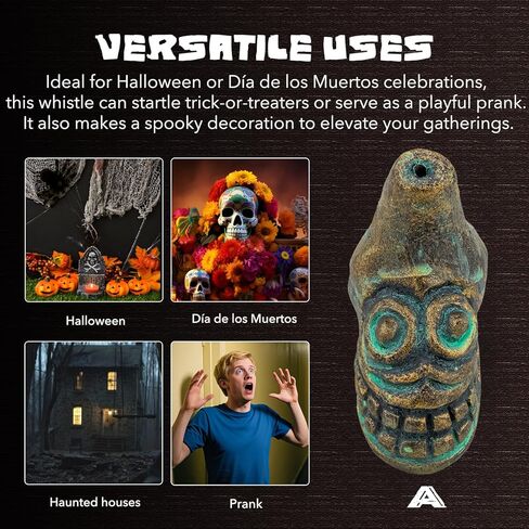 صافرة الموت الأزتيكية، أعلى صوت بشري أصلي يصرخ 125+ ديسيبل - سهل النفخ للهالوين وهواة الجمع (فيروزي وذهبي) in Kuwait