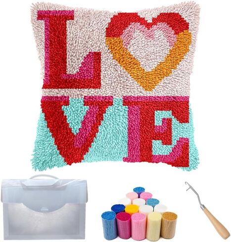 مجموعة خطافات Cozykeke Love Latch، مجموعة غطاء وسادة DIY مع قماش مطبوع مسبقًا للبالغين والمبتدئين، مناسبة لديكور المنزل وهدية المهرجانات 17 * 17 بوصة (BX1057) in Kuwait