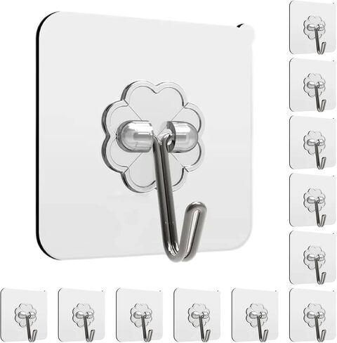 Adhesive Hooks, 24 Pack Heavy Duty Sticky Hooks, Transparent Removable Adhesive Hooks for Hanging, Wall Hooks Can be Used for Kitchen Bathroom Shower Outdoor Home Improvement, Waterproof and Rustproof in Saudi Arabia