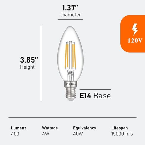 لمبة Maelsrlg E14 LED قابلة للتعتيم، ما يعادل 40 وات، زجاج شفاف فتيل، 4 وات 400 لومن، أبيض ناعم 2700 كلفن، E14 مصابيح إضاءة بقاعدة أوروبية، حزمة من 5 in Kuwait
